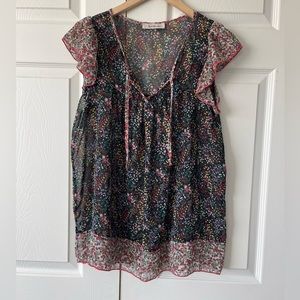 Sushiflower Feminine Multi Floral Print semi sheer blouse